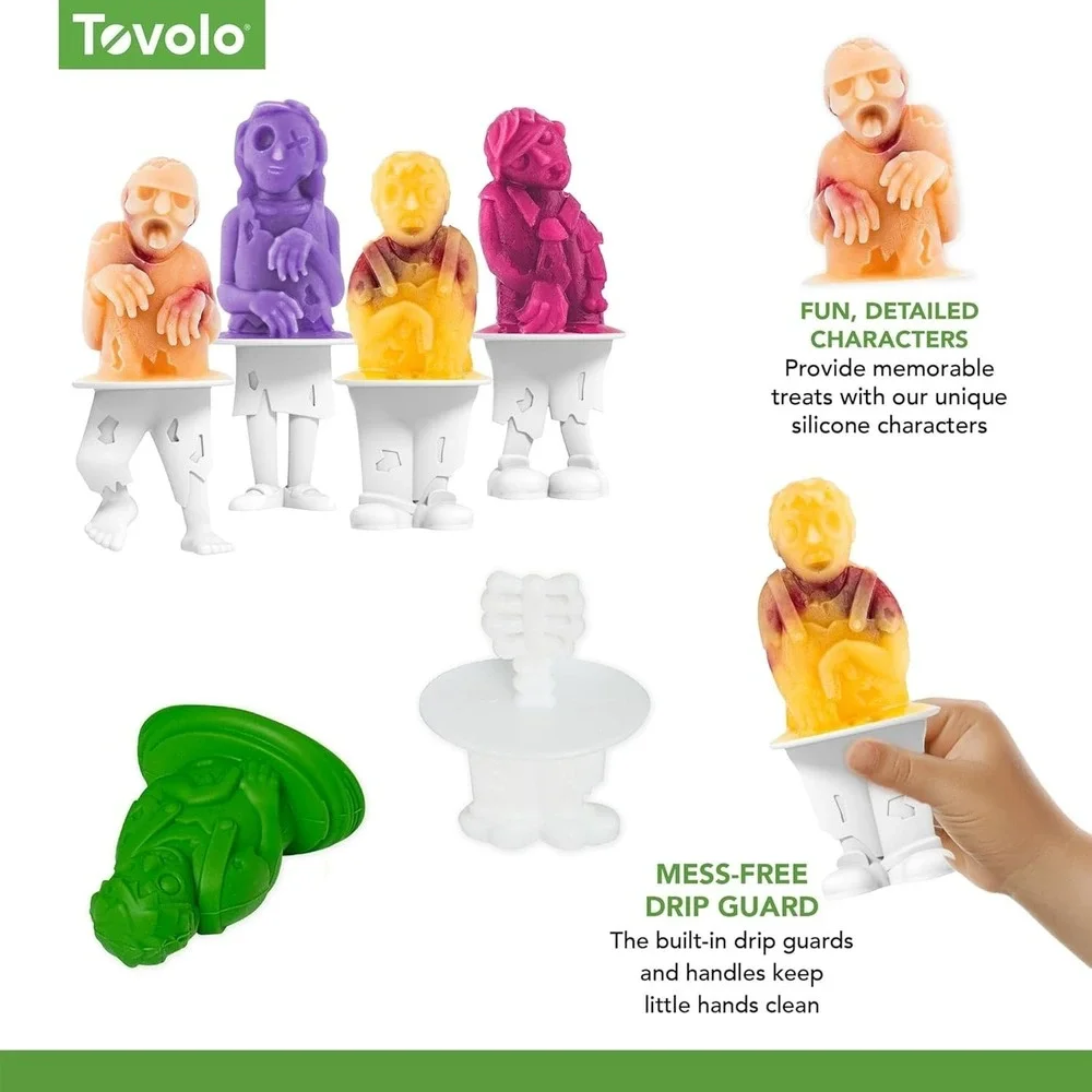 Tovolo Zombie Popsicle Molds (Set of 4) - Reusable Mess-Free Silicone Ice Pops